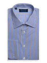 Contemporary Fit, Classic Collar, Double Cuff Shirt in a Blue & White Medium Bengal Poplin Cotton
