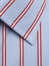 Contemporary Fit, Classic Collar, Double Cuff Shirt in a Blue, Red & White Stripe Poplin Cotton