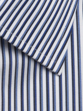 Contemporary Fit, Classic Collar, Double Cuff Shirt in a Navy, Black & White Stripe Poplin Cotton