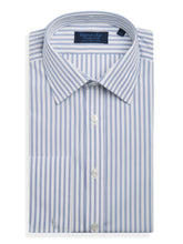 Contemporary Fit, Classic Collar, Double Cuff Shirt in a Blue & White Stripe Poplin Cotton