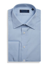 Contemporary Fit, Classic Collar, Double Cuff Shirt in a Plain Light Blue Poplin Cotton