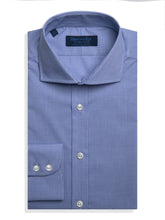 Contemporary Fit, Cut-away Collar, 2 Button Cuff Shirt in a Blue & White Shepherds Check Poplin Cotton