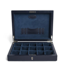 Navy Leather 15 Cufflink Box