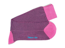 Short Dark Pink & Navy Houndstooth Cotton Socks