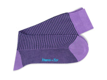 Short Lilac & Navy Houndstooth Cotton Socks