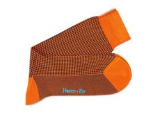 Short Orange & Navy Houndstooth Cotton Socks