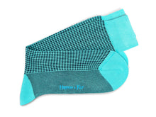 Short Turquoise & Navy Houndstooth Cotton Socks