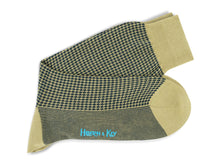 Short Beige Melange & Navy Houndstooth Cotton Socks