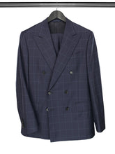 2 Piece, Navy Checked Double Breasted Suit