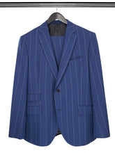 2 Piece, Navy & White Chalk Stripe Single Breasted Woollen Suit