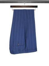 2 Piece, Navy & White Chalk Stripe Single Breasted Woollen Suit