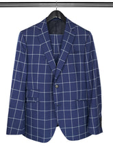 2 Piece, Navy & White Large Checked Single Breasted Woollen Suit