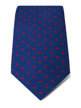 Navy Printed Silk Tie with Red Medium Spots