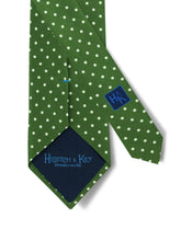 Green Printed Silk Tie with White Medium Spots