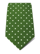 Green Printed Silk Tie with White Medium Spots