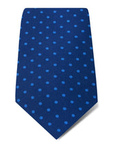 Navy Printed Silk Tie with Blue Medium Spots