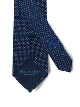 Dark Navy Printed Silk Tie with White Pin Spots