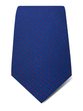 Navy Printed Silk Tie with Red Pin Spots