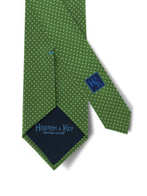 Green Printed Silk Tie with White Pin Spots